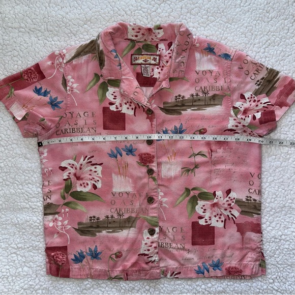 Pink Hawaiian floral tropical short sleeve button up shirt top summer beach M - Picture 11 of 11